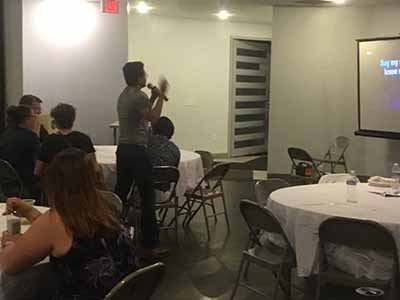 Sam singing karaoke