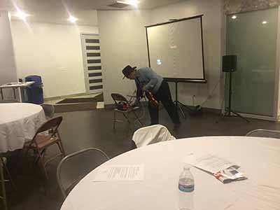 musician DJ Kevin Huang packing up