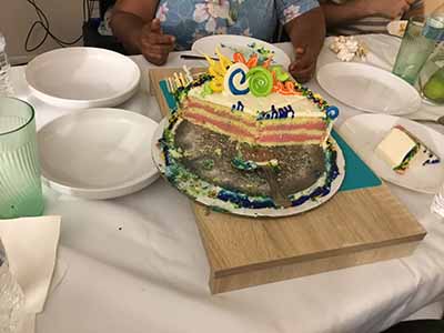 interior of birthday cake showing layers