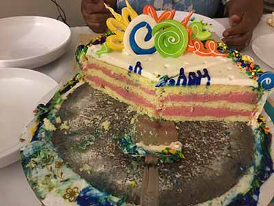 interior of birthday cake showing layers