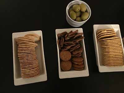crackers, ginger snaps, olives