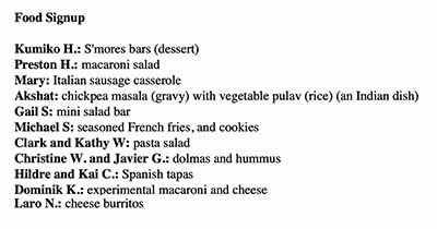 food signup list