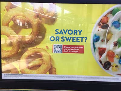 savory or sweet sign on back of food-ordering kiosk at Sonic Drive-In