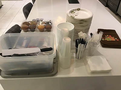 paper plates, utensils, cups