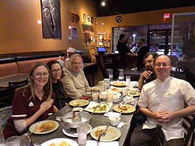 people at Thai food feast at Yupha's Thai Kitchen restaurant