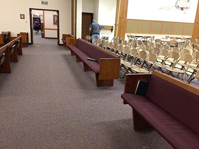 people setting up for a memorial service