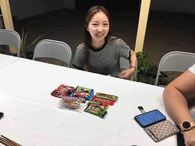 Japanese student with Japanese snacks