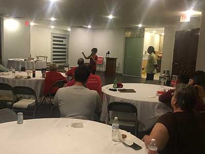 precinct committeewoman Tracy speaking to neighbors