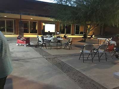 tables and movie screen