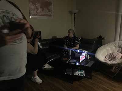 people watching film