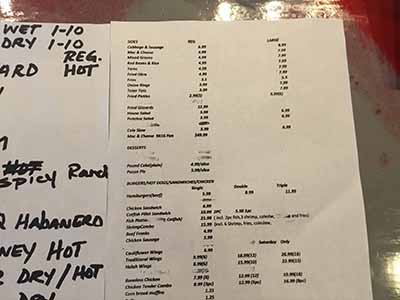 Foreva Wings restaurant: menu