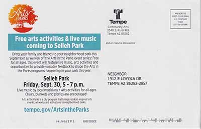 postcard invitation to Arts in the Parks event