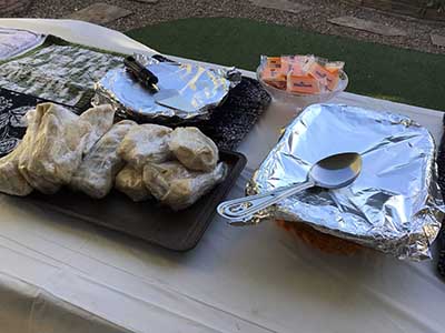 food on serving table
