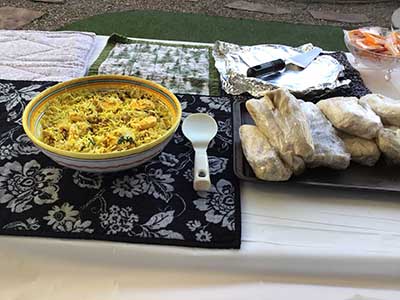 food on serving table
