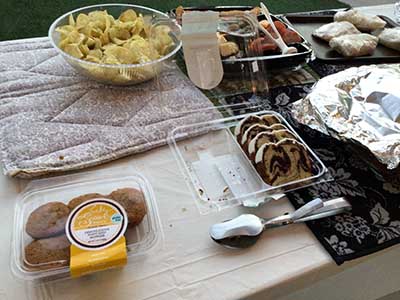food on serving table