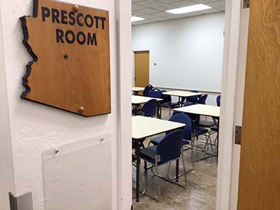 The Prescott Room, empty, before setting up for event