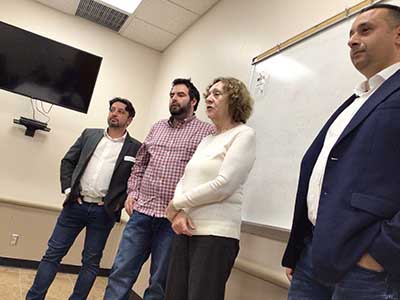 Hungarian parliamentarians addressing group