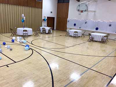 tablecloths and ladder used for birthday party