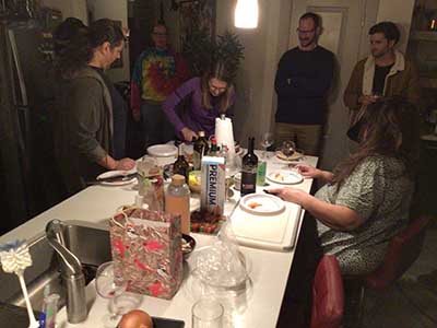 Tracy cutting birthday cake