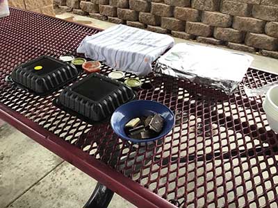 food on serving table
