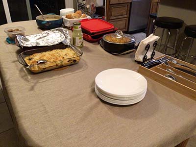 food on serving table
