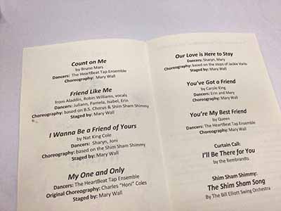 printed program for tap dance program