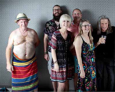 portrait photo of neighbors at pool party