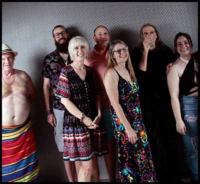 medium resolutionportrait photo of neighbors at pool party