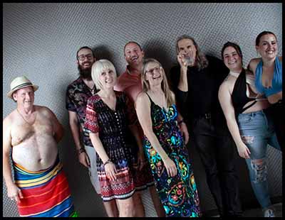 medium resolutionportrait photo of neighbors at pool party