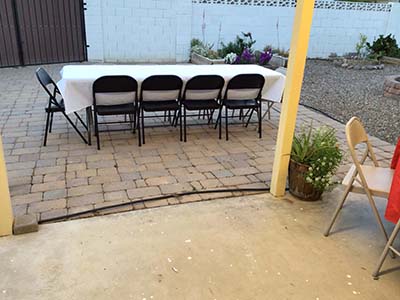 rectangular table with white tablecloth