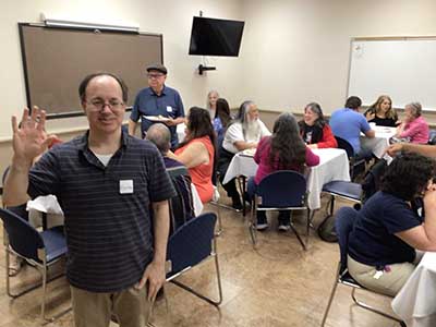 people at potluck dinner