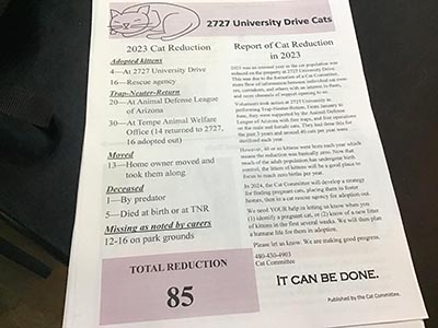 flyer about cat care-giving at the Meow-Mixer cat-lovers potluck lunch event
