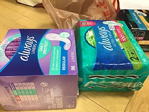 neighbors packing hygiene for homeless women and women in need