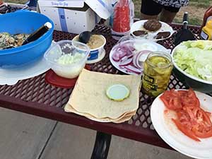 neighbors gather at park for potluck dinner birthday party
