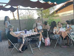 Potluck dinner pool party with Arizona neighbors and 14 ESL students from Japan
