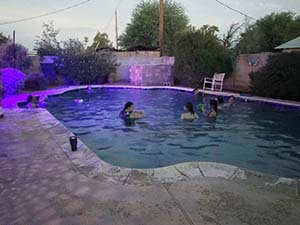 Potluck dinner pool party with Arizona neighbors and 14 ESL students from Japan