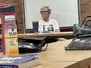Tempe area neighbors at book club meeting in Tempe Public Library discussing the novel Hamnet