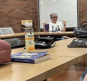 Tempe area neighbors at book club meeting in Tempe Public Library discussing the novel Hamnet