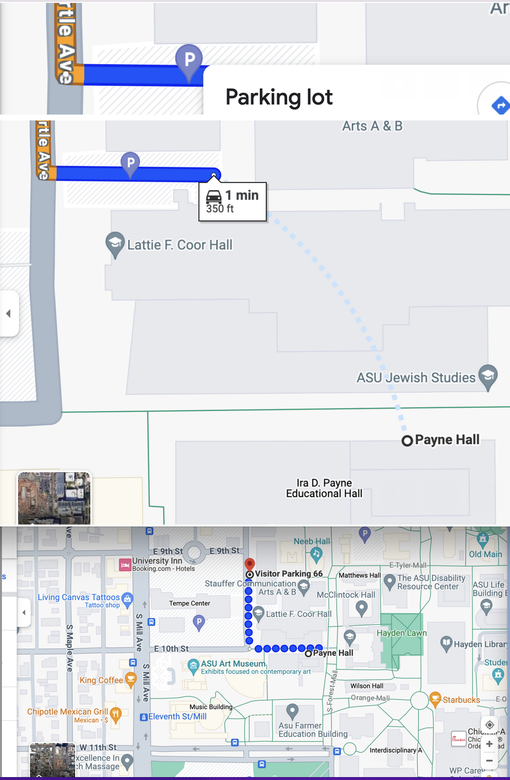 parking at Payne Hall on ASU campus